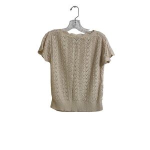 Kennith Too! Vintage Short Sleeve Knit Crochet Sweater Top Ivory Made USA Fall